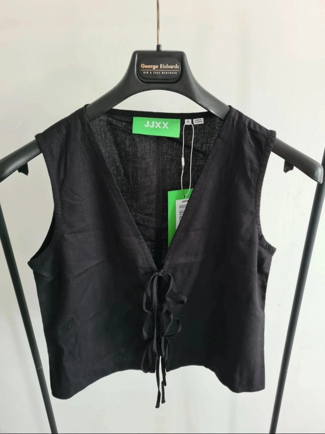 JJXX women breeze summer sleeveless vest top linen blend tie up waistcoat tank top black M/UK10
