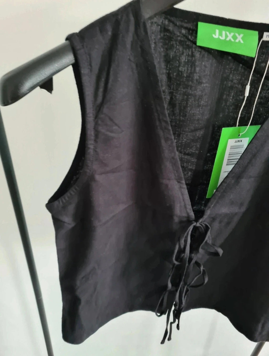 JJXX women breeze summer sleeveless vest top linen blend tie up waistcoat tank top black M/UK10