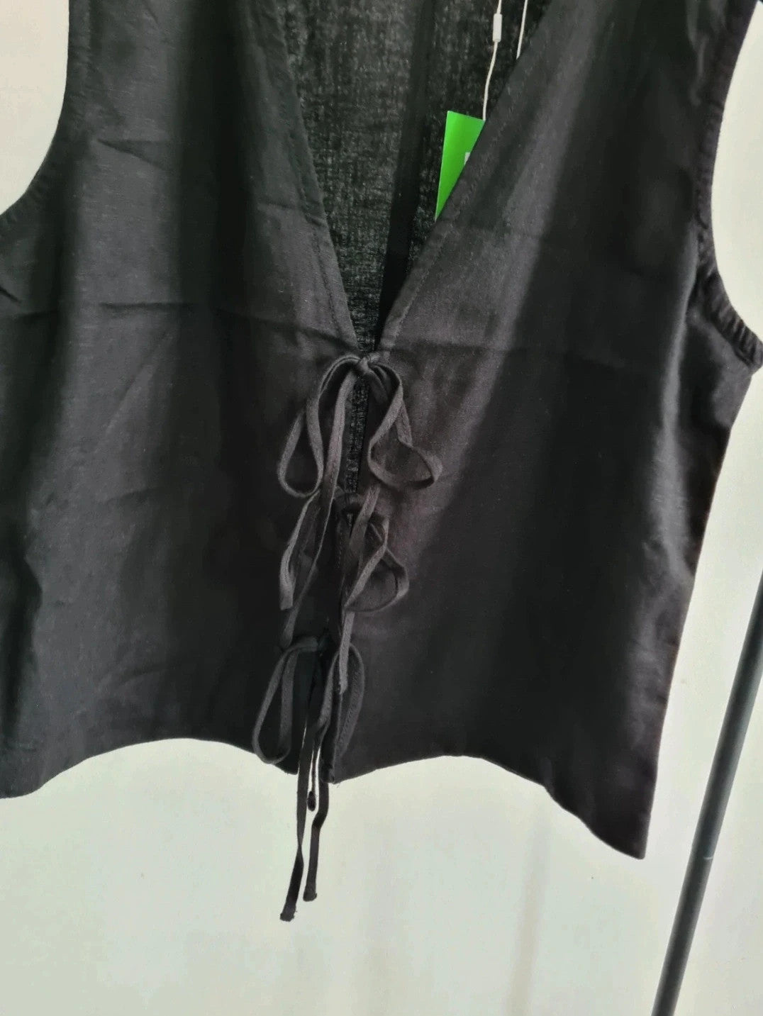 JJXX women breeze summer sleeveless vest top linen blend tie up waistcoat tank top black M/UK10