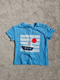M&S kids boys 12/18m short sleeve cotton boat design T-shirt blue/white buttons on sleeve casual