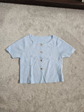 Generic Round Neck Short Sleeve Gold Button Cardigan Women Rib Crop Length top M/10