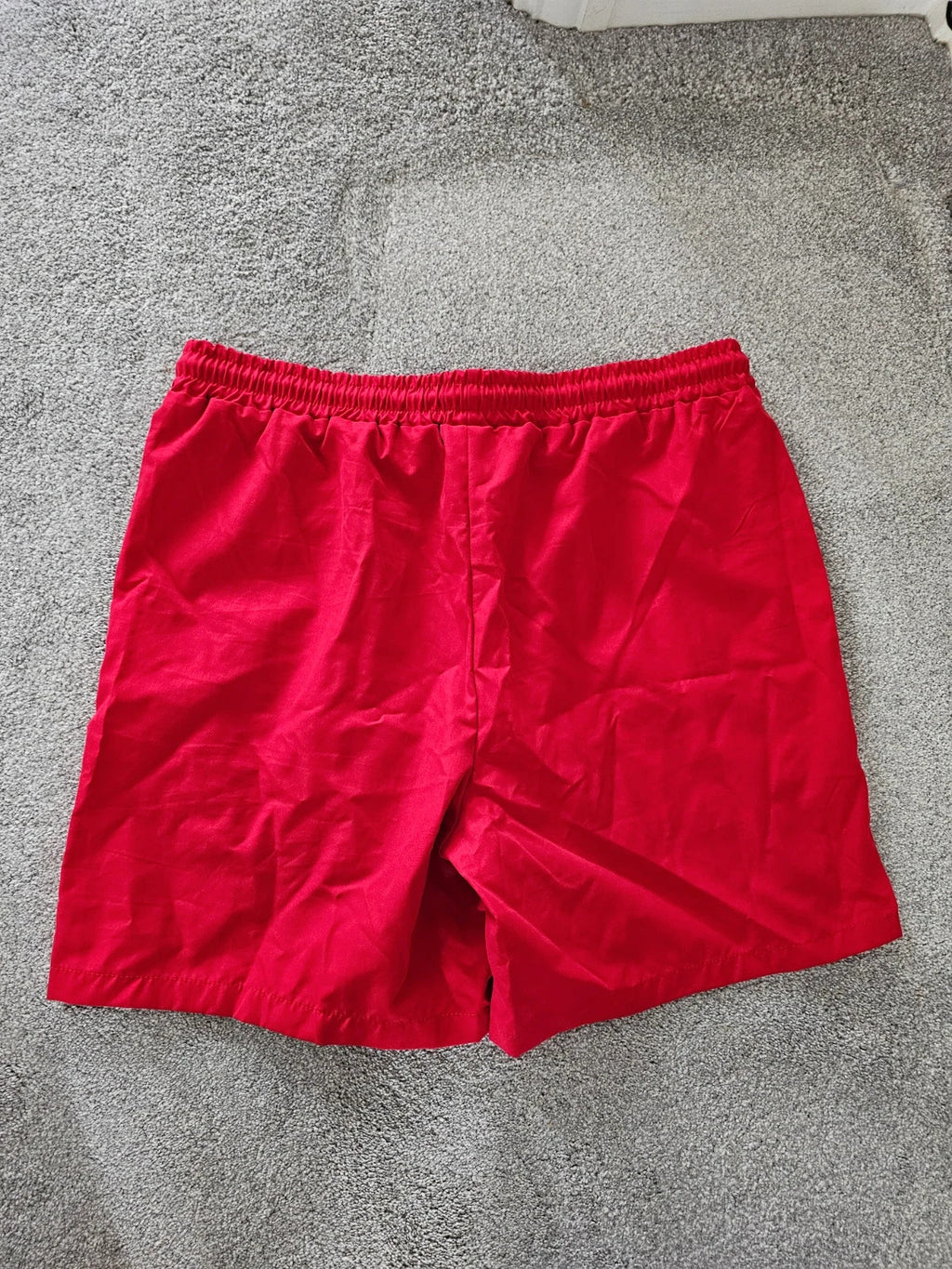 Manfinity men red sport shorts elastic waist pockets gym activewear L