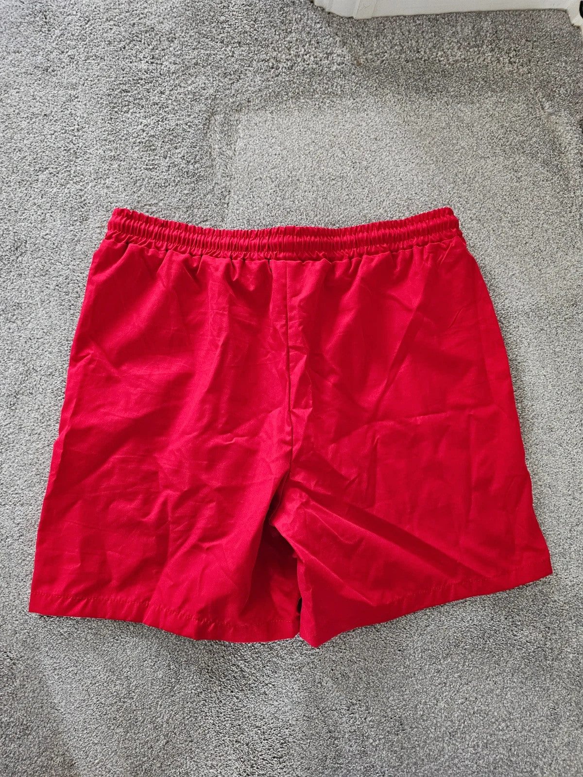 Manfinity men red sport shorts elastic waist pockets gym activewear L