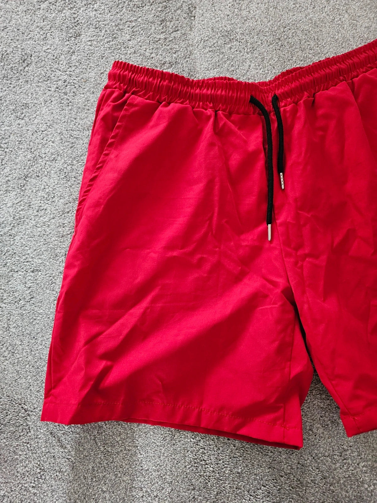 Manfinity men red sport shorts elastic waist pockets gym activewear L