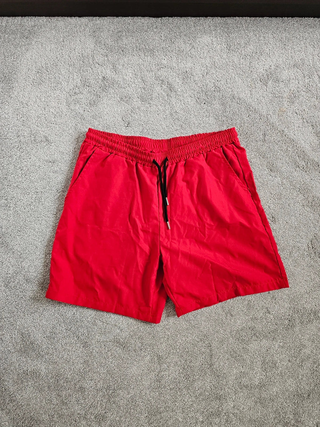 Manfinity men red sport shorts elastic waist pockets gym activewear L