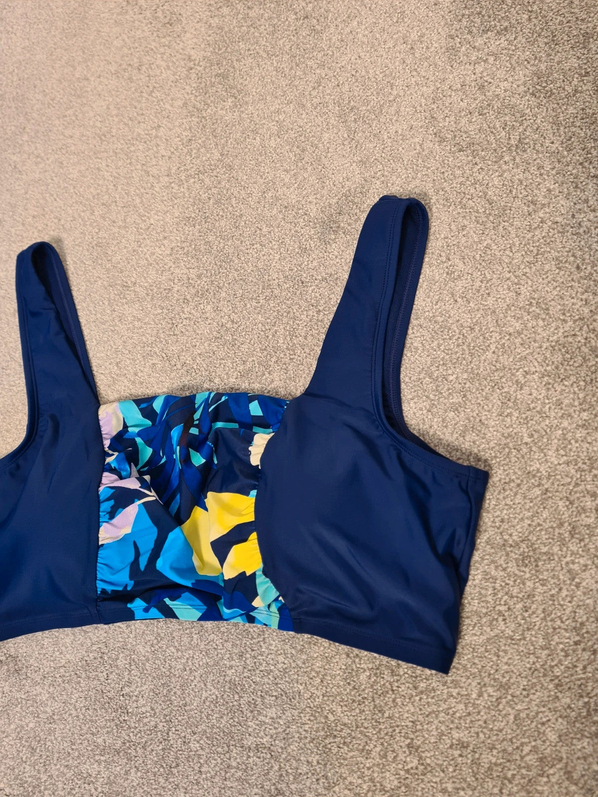 JD Williams leaf print square neck bikini top women non padded beach pool plus size navy 4XL/20