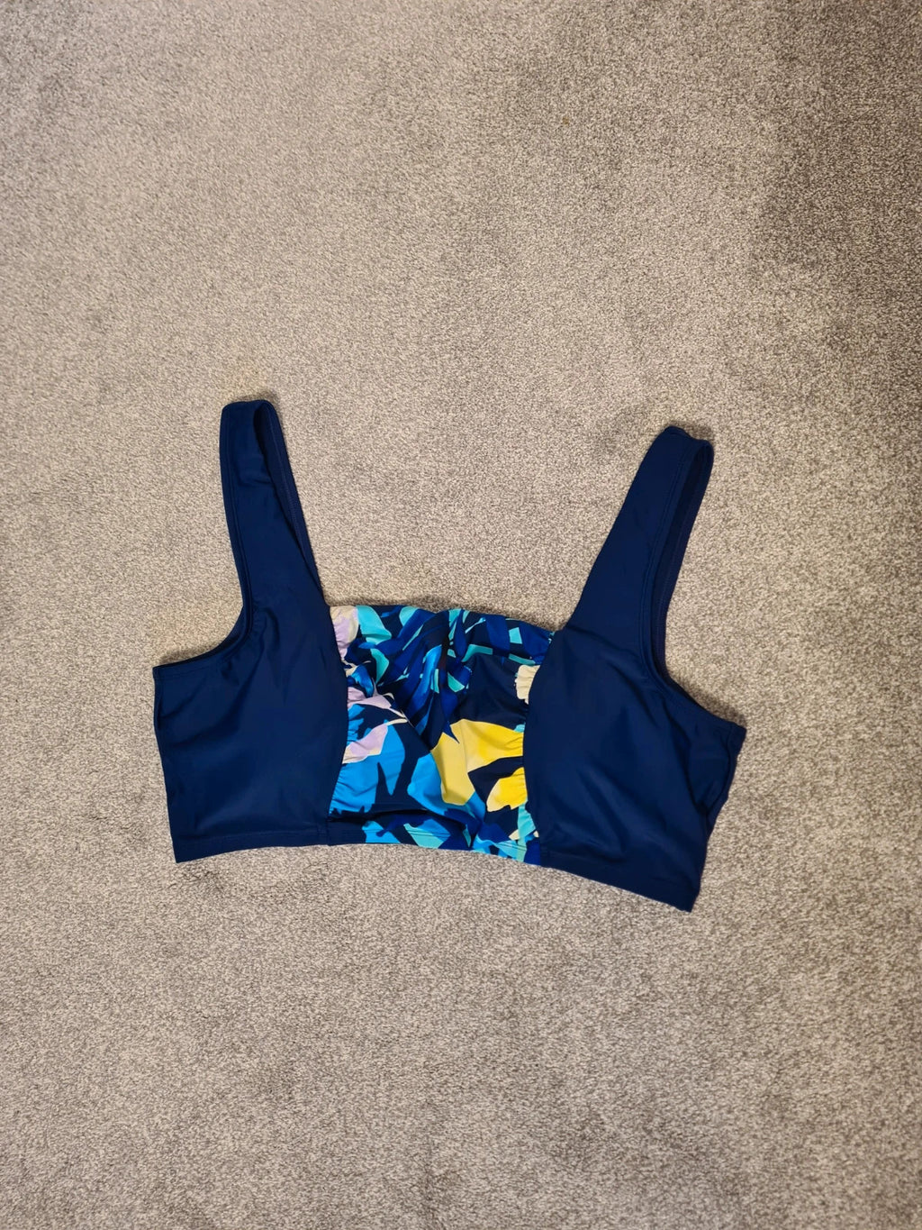 JD Williams leaf print square neck bikini top women non padded beach pool plus size navy 4XL/20