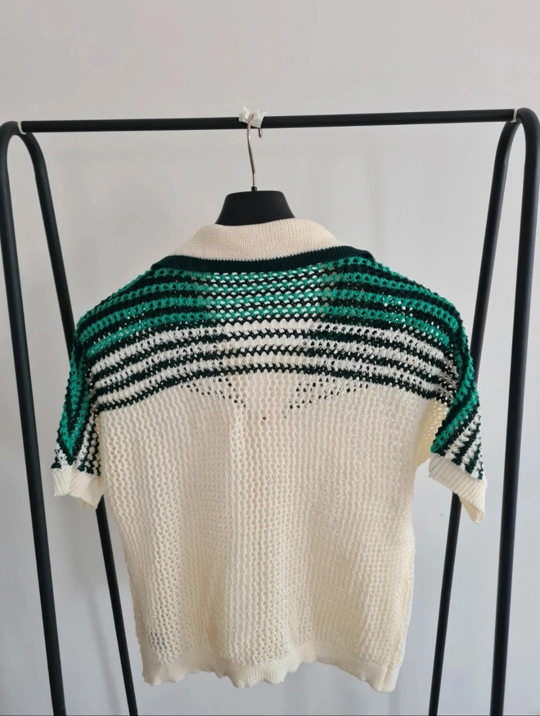 Shein Curve knit short sleeve top women collar neck shirt buttons blouse white/green 2XL/16