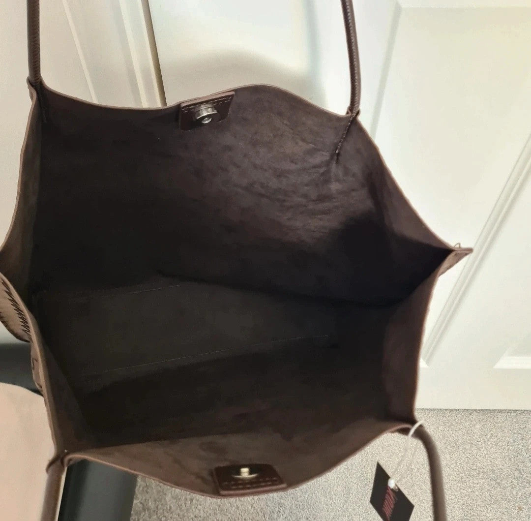 Seame Diana woven tote bag women shoulder straps vegan leather timeless everyday use coffe/chocolate