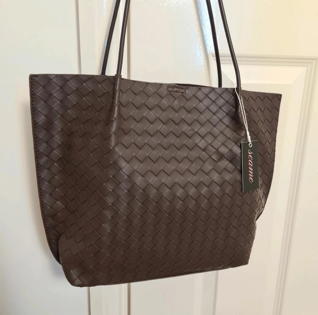 Seame Diana woven tote bag women shoulder straps vegan leather timeless everyday use coffe/chocolate