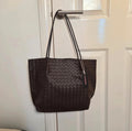 Seame Diana woven tote bag women shoulder straps vegan leather timeless everyday use coffe/chocolate