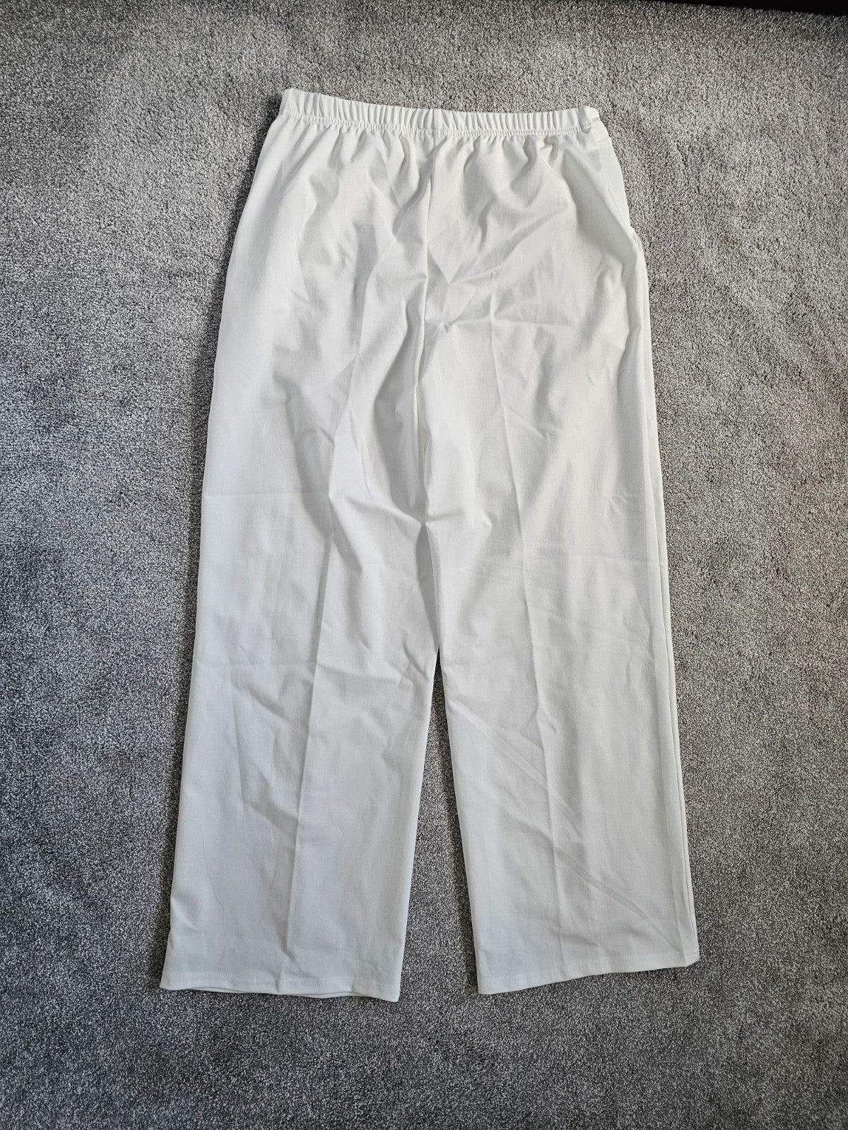 Generic tailored pleated trousers women wide straight leg mid rise white summer casual L/12