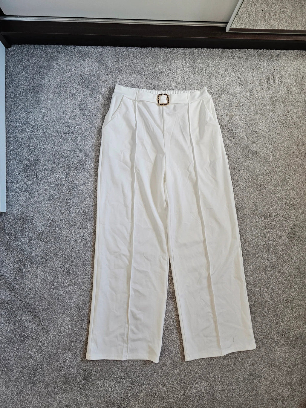 Generic tailored pleated trousers women wide straight leg mid rise white summer casual L/12
