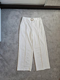 Generic tailored pleated trousers women wide straight leg mid rise white summer casual L/12