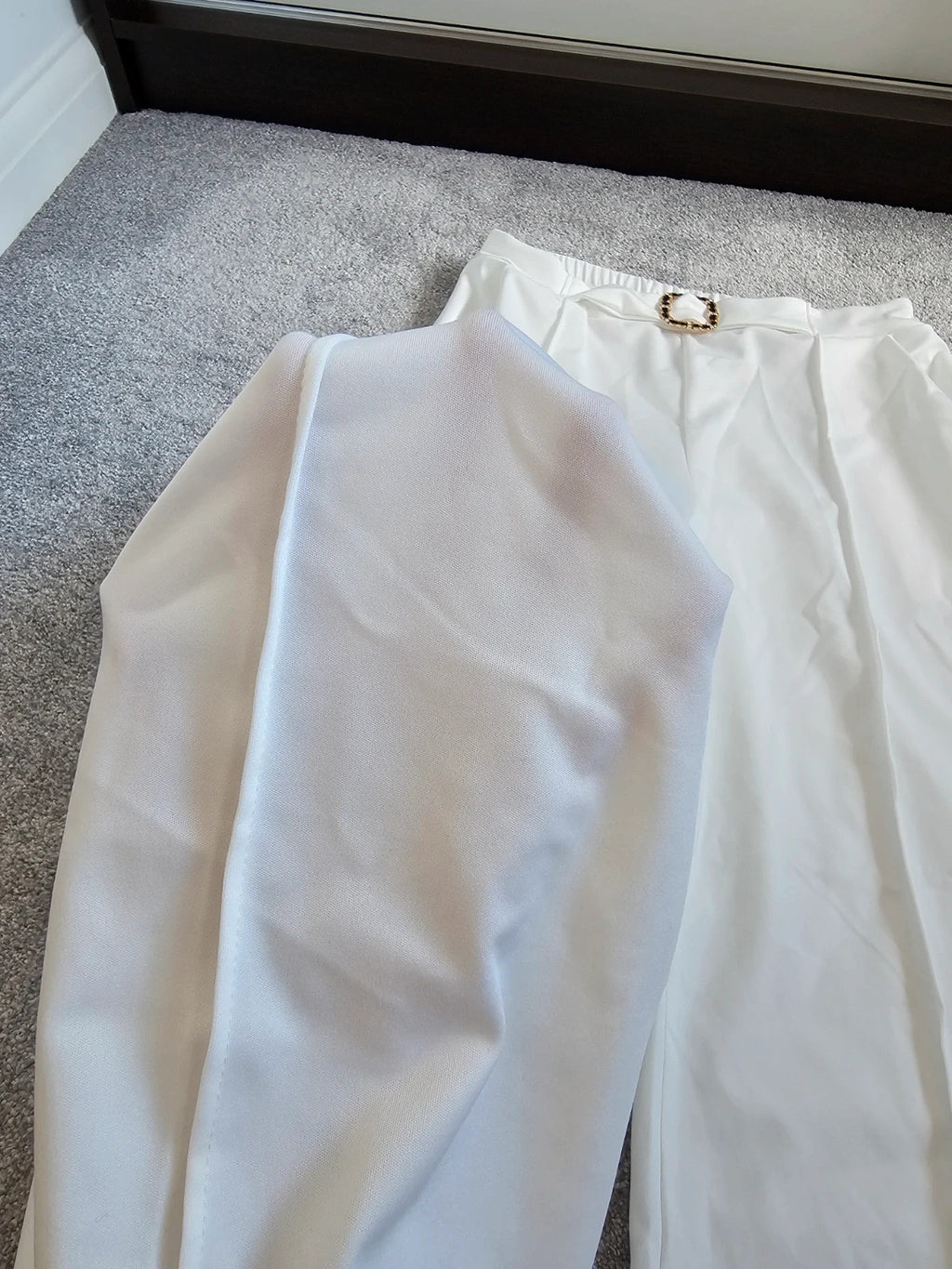 Generic tailored pleated trousers women wide straight leg mid rise white summer casual L/12