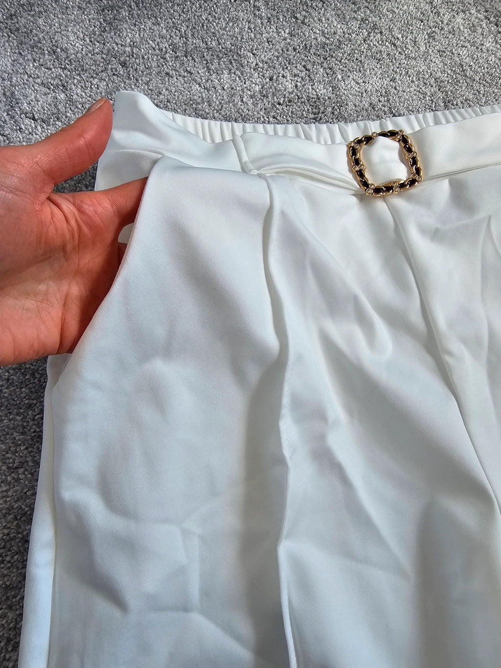 Generic tailored pleated trousers women wide straight leg mid rise white summer casual L/12
