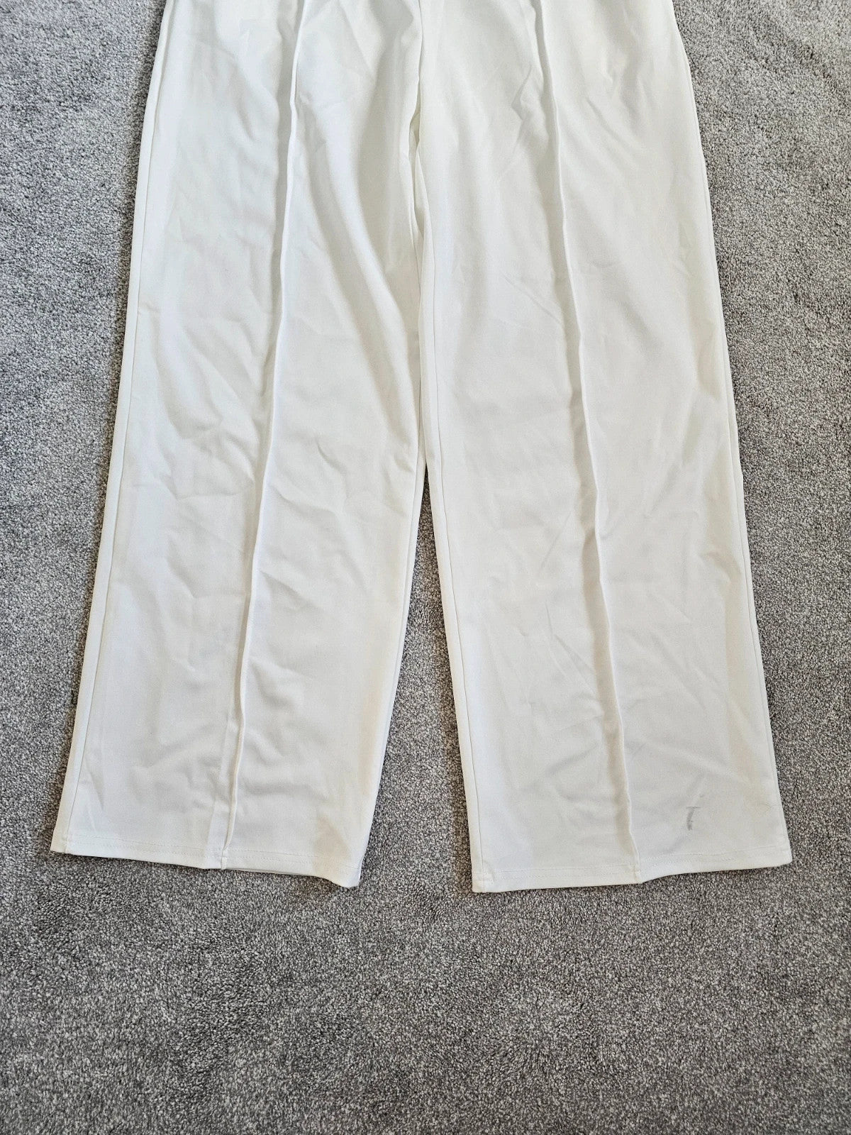 Generic tailored pleated trousers women wide straight leg mid rise white summer casual L/12