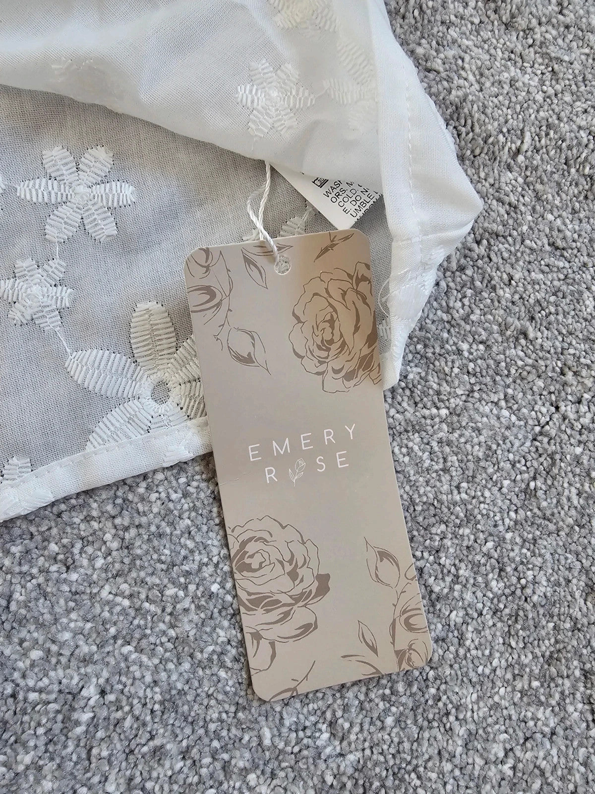Emery Rose women white short sleeve lace shirt V-neck floral design smart casual blouse L/12