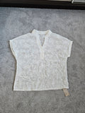Emery Rose women white short sleeve lace shirt V-neck floral design smart casual blouse L/12