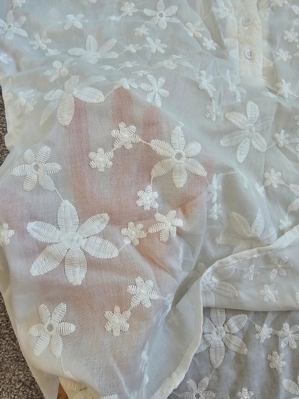 Emery Rose women white short sleeve lace shirt V-neck floral design smart casual blouse L/12