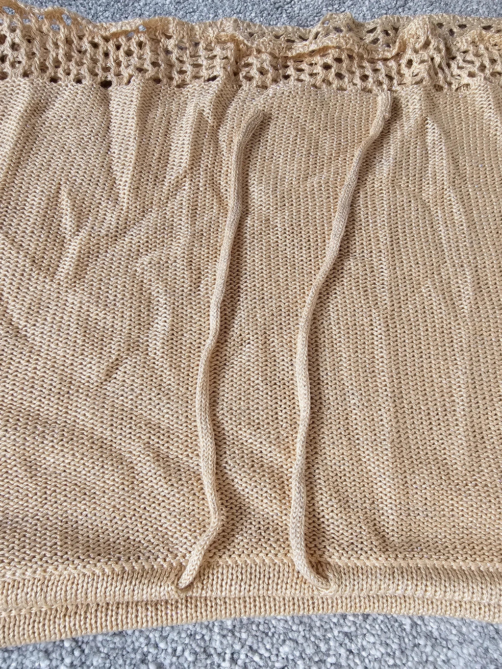 Generic crochet knit summer beach set halter top/bralette long sleeve bolero mini skirt beige M/10