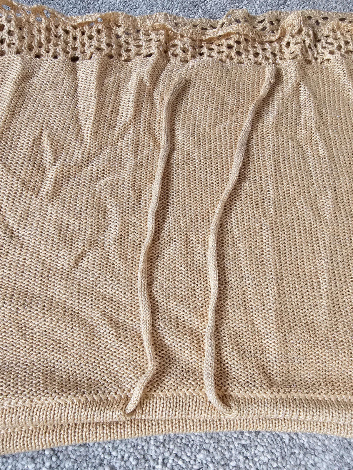 Generic crochet knit summer beach set halter top/bralette long sleeve bolero mini skirt beige M/10