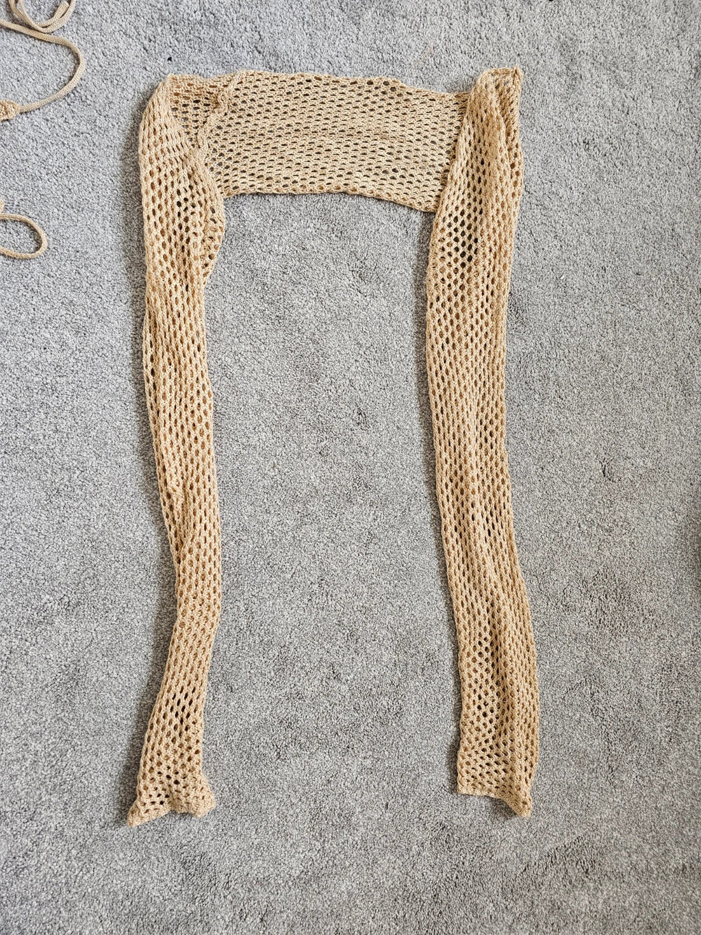 Generic crochet knit summer beach set halter top/bralette long sleeve bolero mini skirt beige M/10