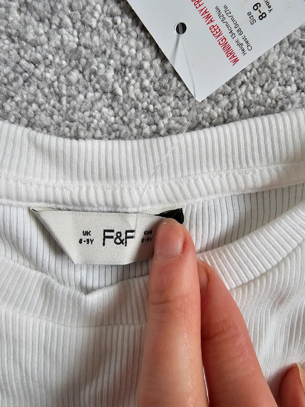 F&F girls 8/9y rib short sleeve cherry top cotton casual T-shirt fruit summer leopard bow white red