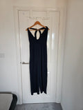Shein long wide straight leg jumpsuit women sleeveless cowl neck backless party weeding navy M/10