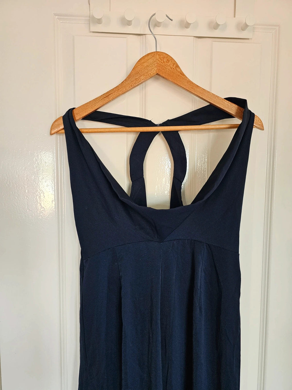 Shein long wide straight leg jumpsuit women sleeveless cowl neck backless party weeding navy M/10