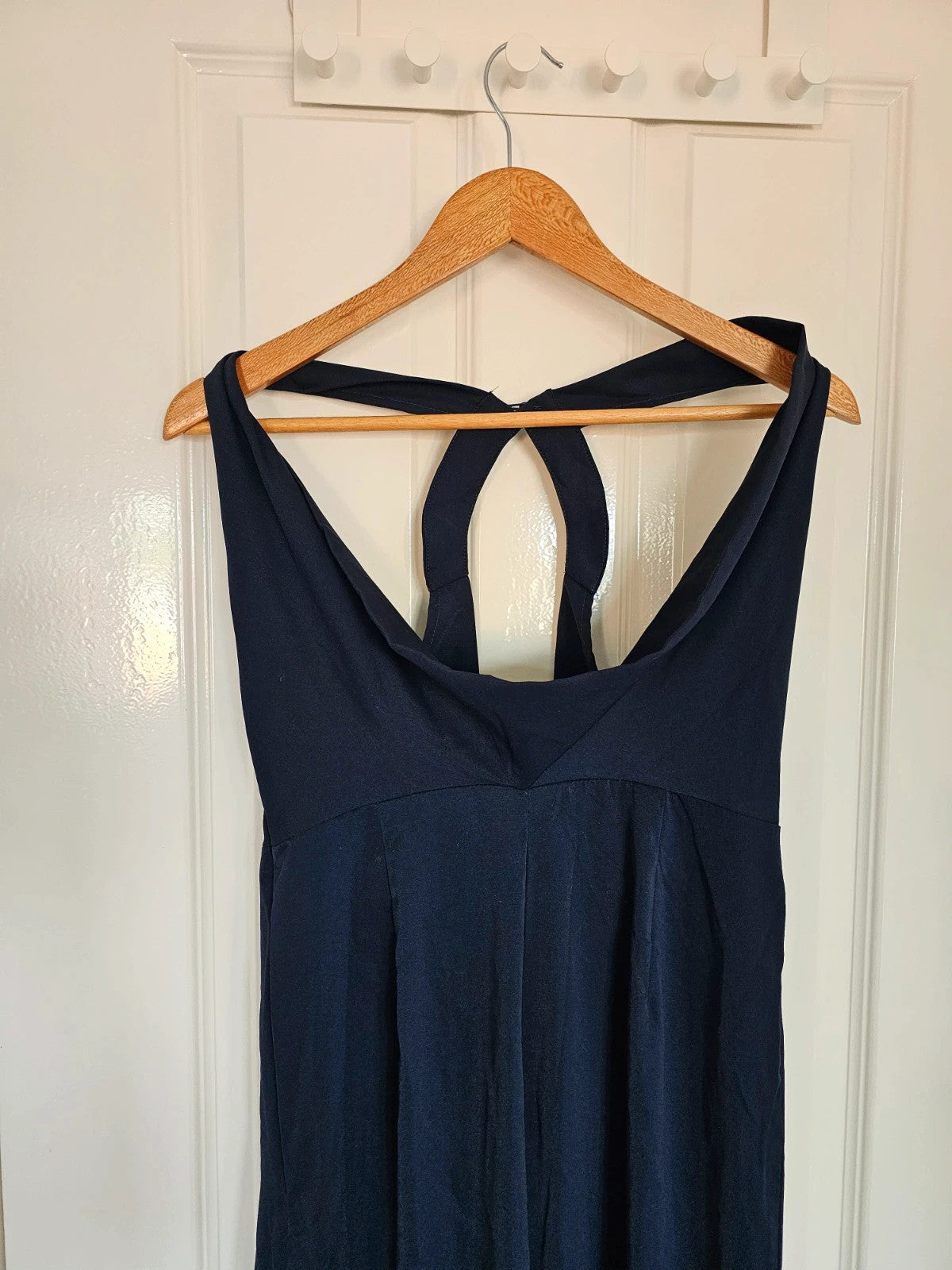 Shein long wide straight leg jumpsuit women sleeveless cowl neck backless party weeding navy M/10