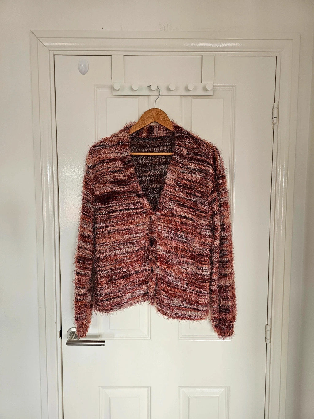 Shein oversized textured stripes cardigan women V-neck buttons 90' y2k sweater red S/10