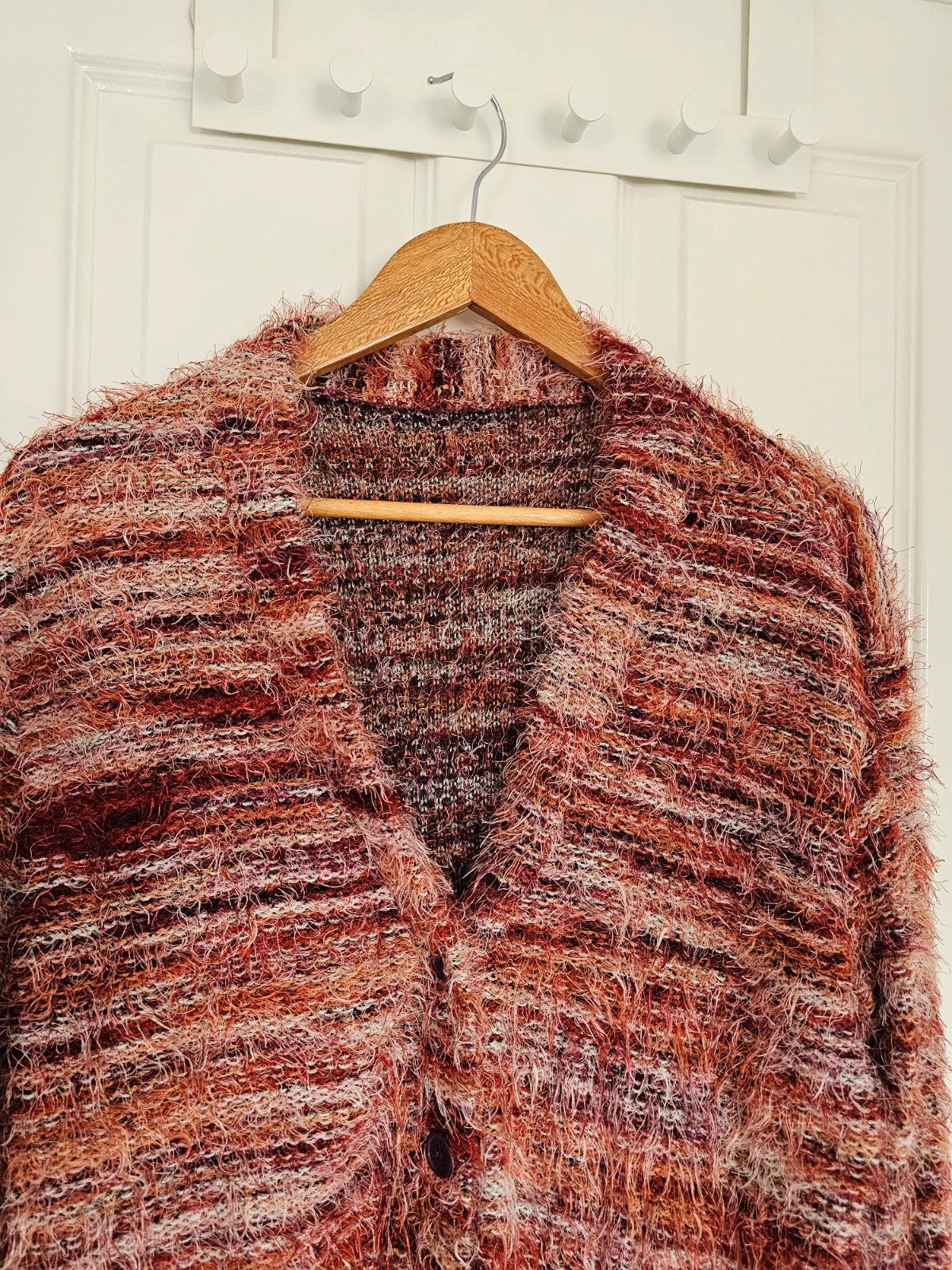 Shein oversized textured stripes cardigan women V-neck buttons 90' y2k sweater red S/10
