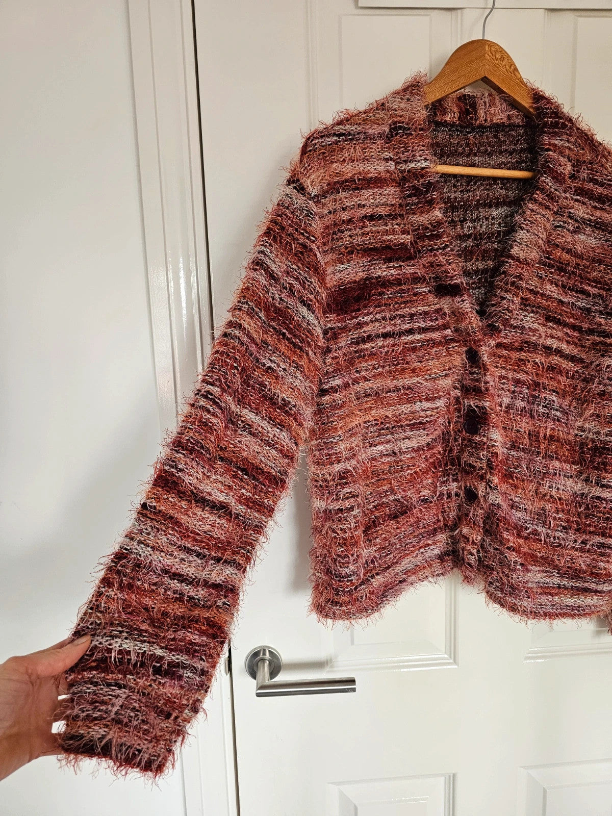 Shein oversized textured stripes cardigan women V-neck buttons 90' y2k sweater red S/10