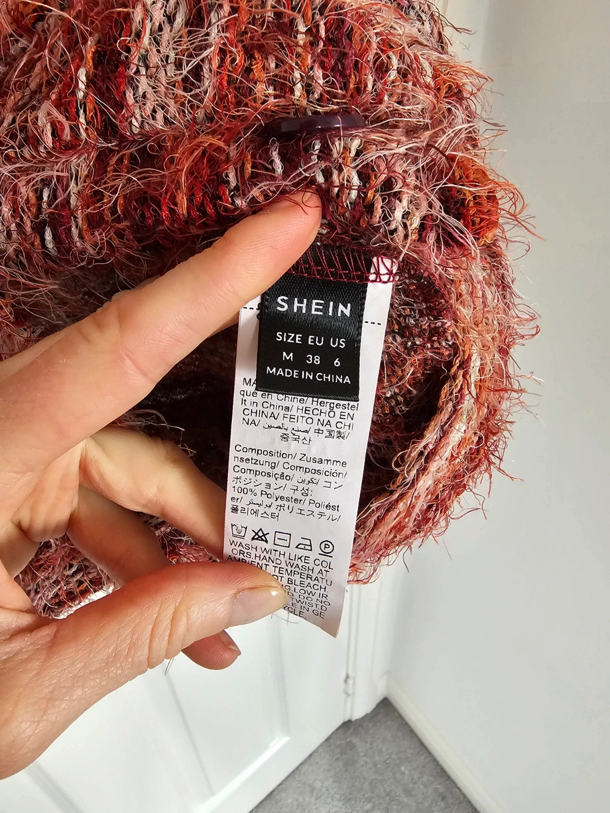 Shein oversized textured stripes cardigan women V-neck buttons 90' y2k sweater red S/10