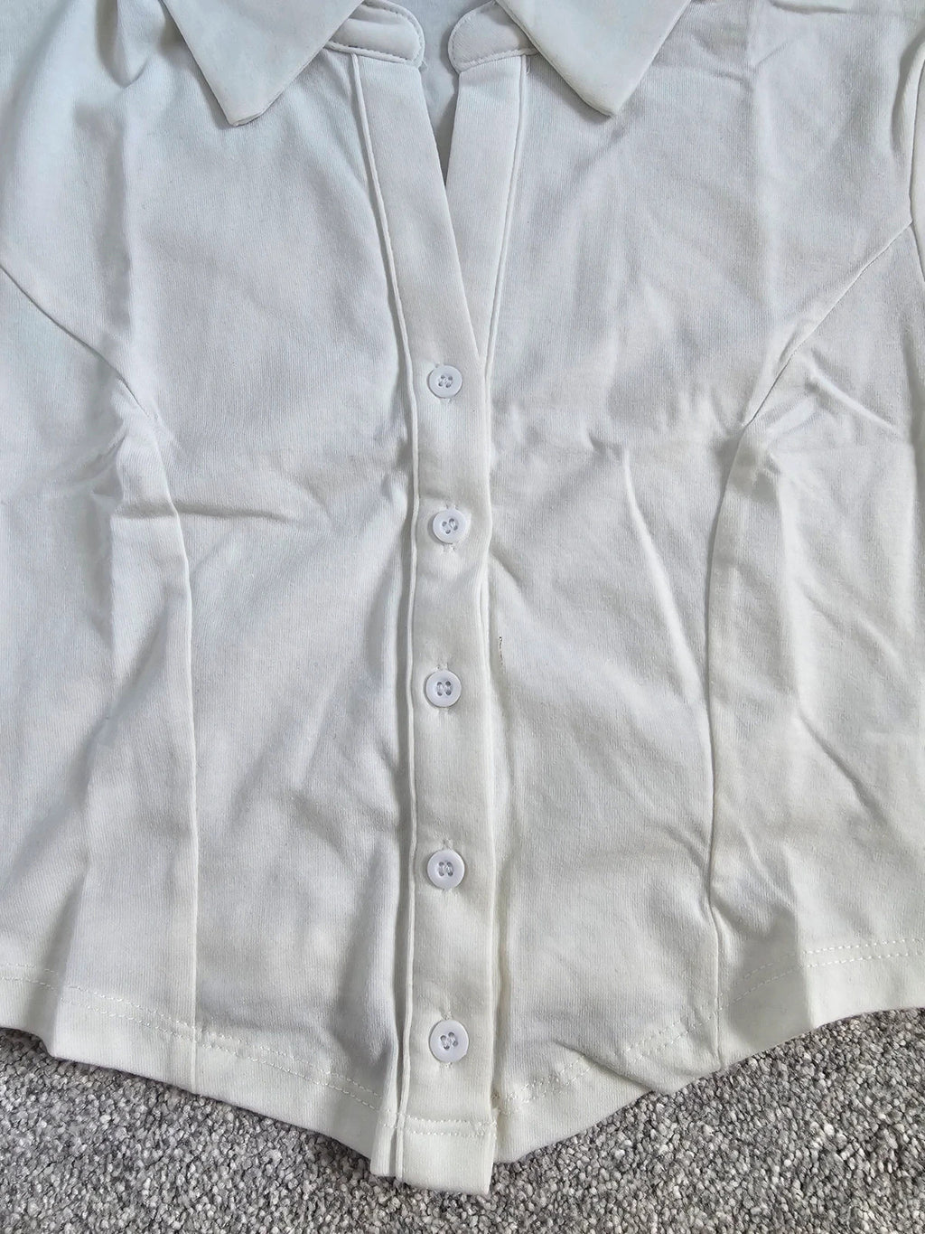 Shein kids girls 10y white cotton blend short sleeve shirt collar neck buttons blouse