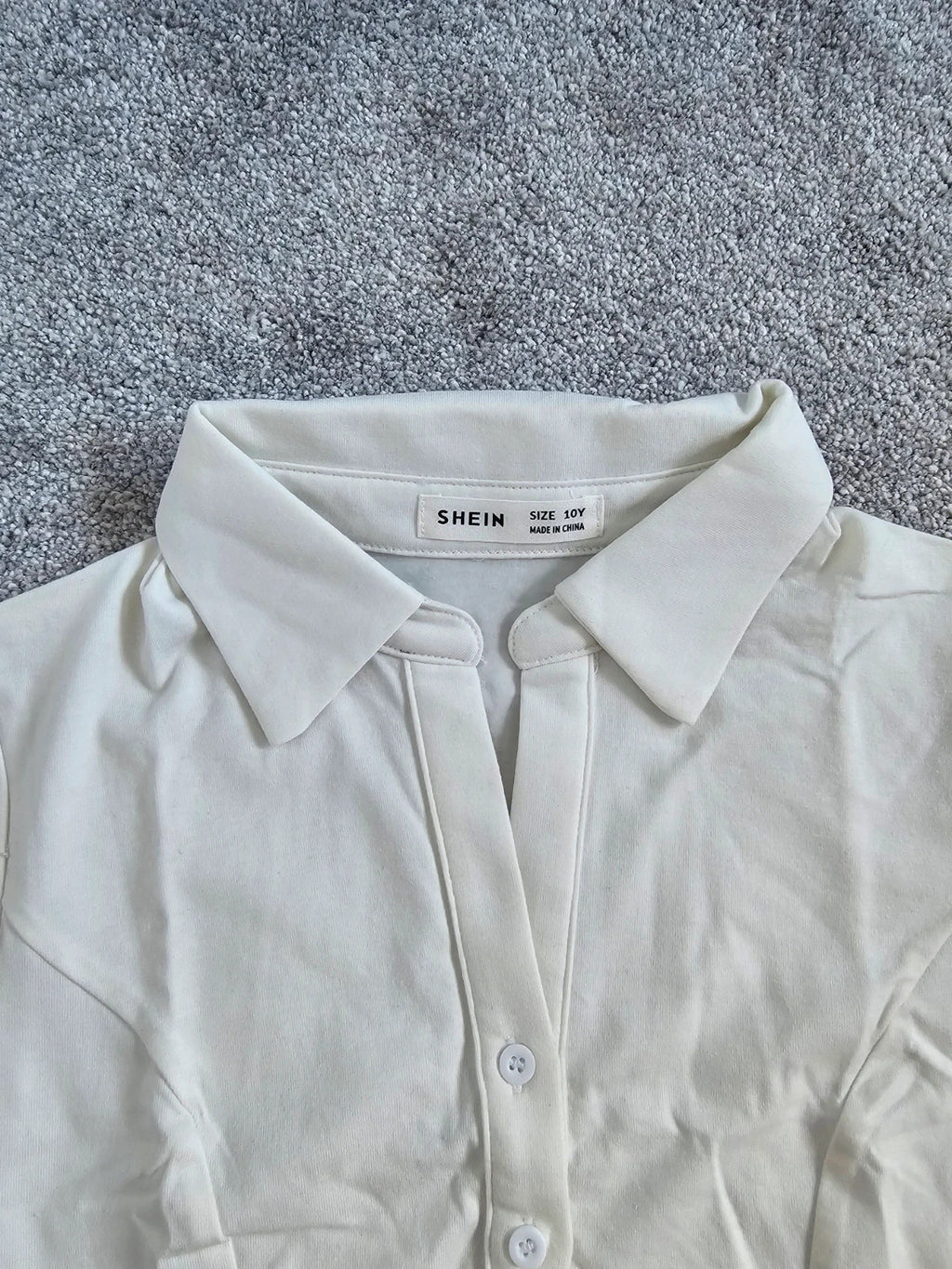 Shein kids girls 10y white cotton blend short sleeve shirt collar neck buttons blouse