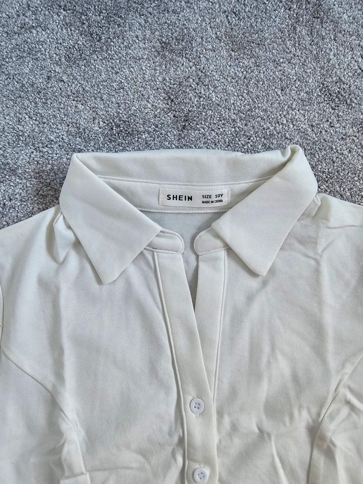 Shein kids girls 10y white cotton blend short sleeve shirt collar neck buttons blouse