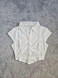 Shein kids girls 10y white cotton blend short sleeve shirt collar neck buttons blouse