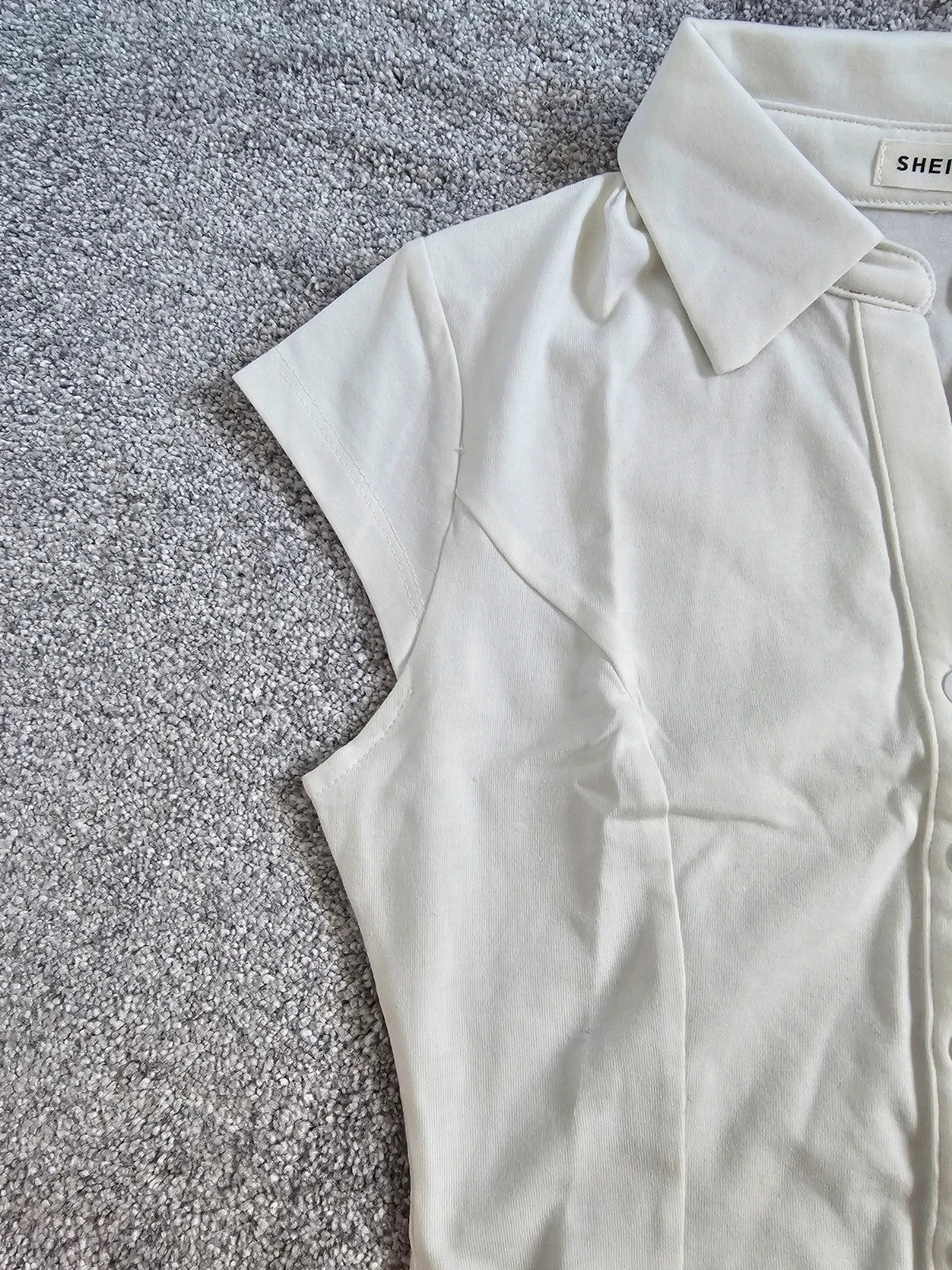Shein kids girls 10y white cotton blend short sleeve shirt collar neck buttons blouse