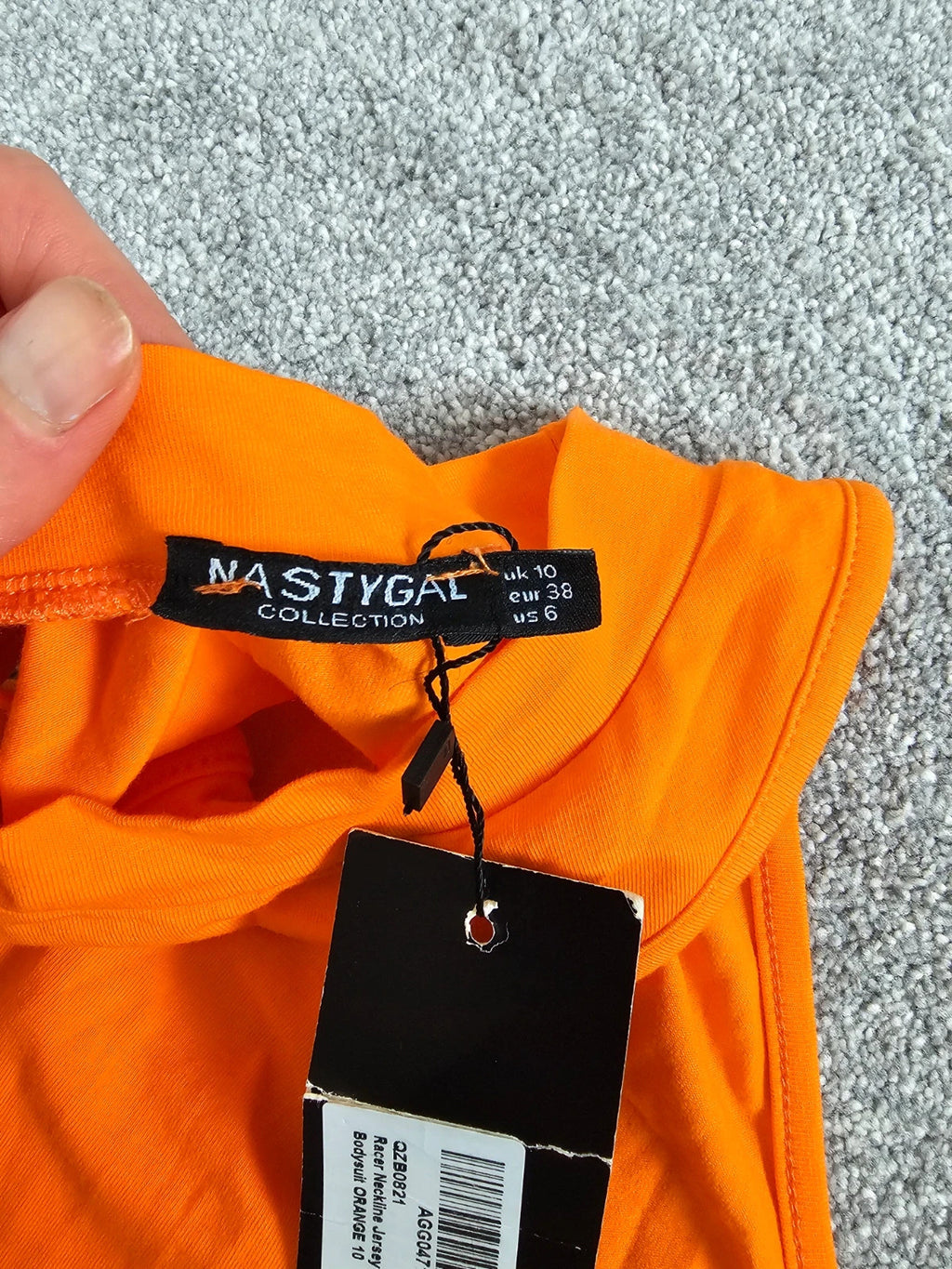 Nasty gal racer neckline jersey high leg bodysuit women cotton sleeveless casual orange M/10
