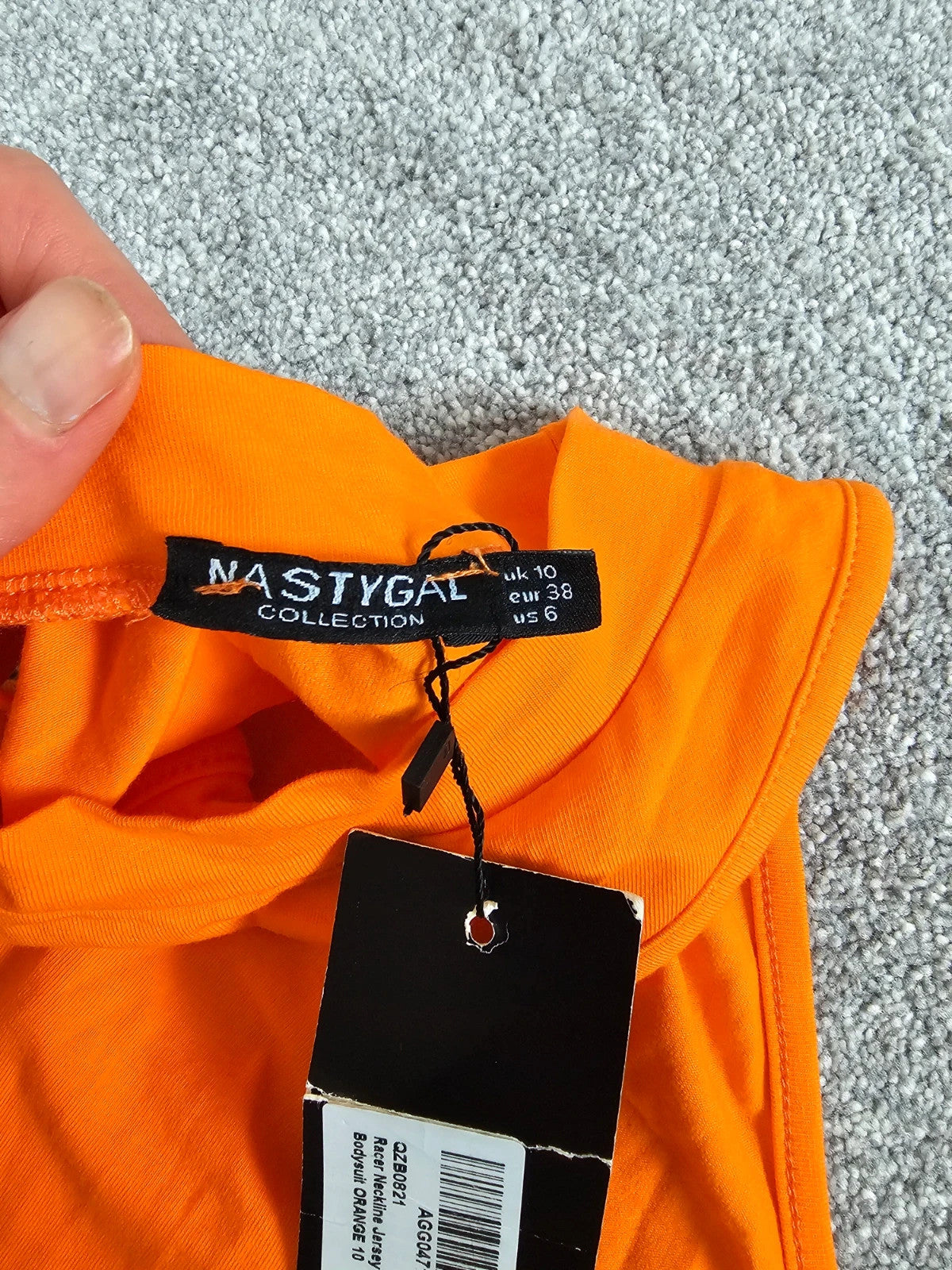 Nasty gal racer neckline jersey high leg bodysuit women cotton sleeveless casual orange M/10