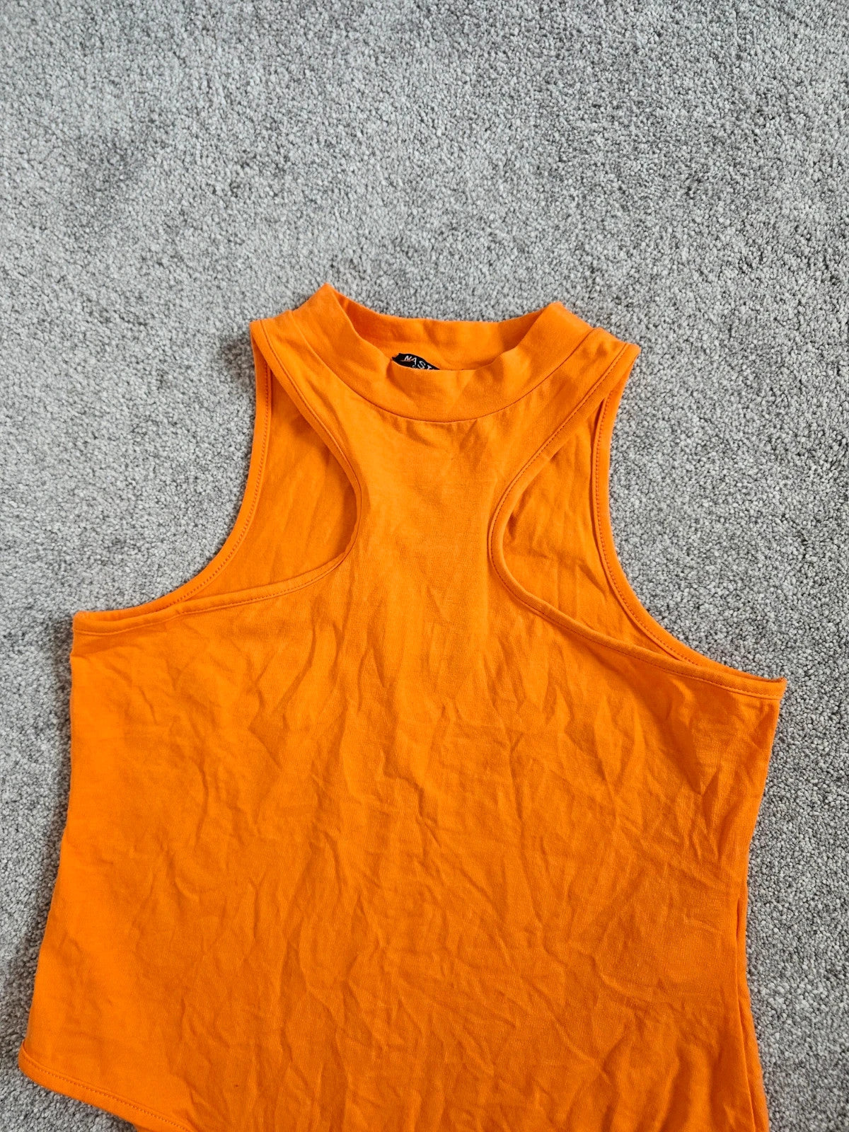 Nasty gal racer neckline jersey high leg bodysuit women cotton sleeveless casual orange M/10