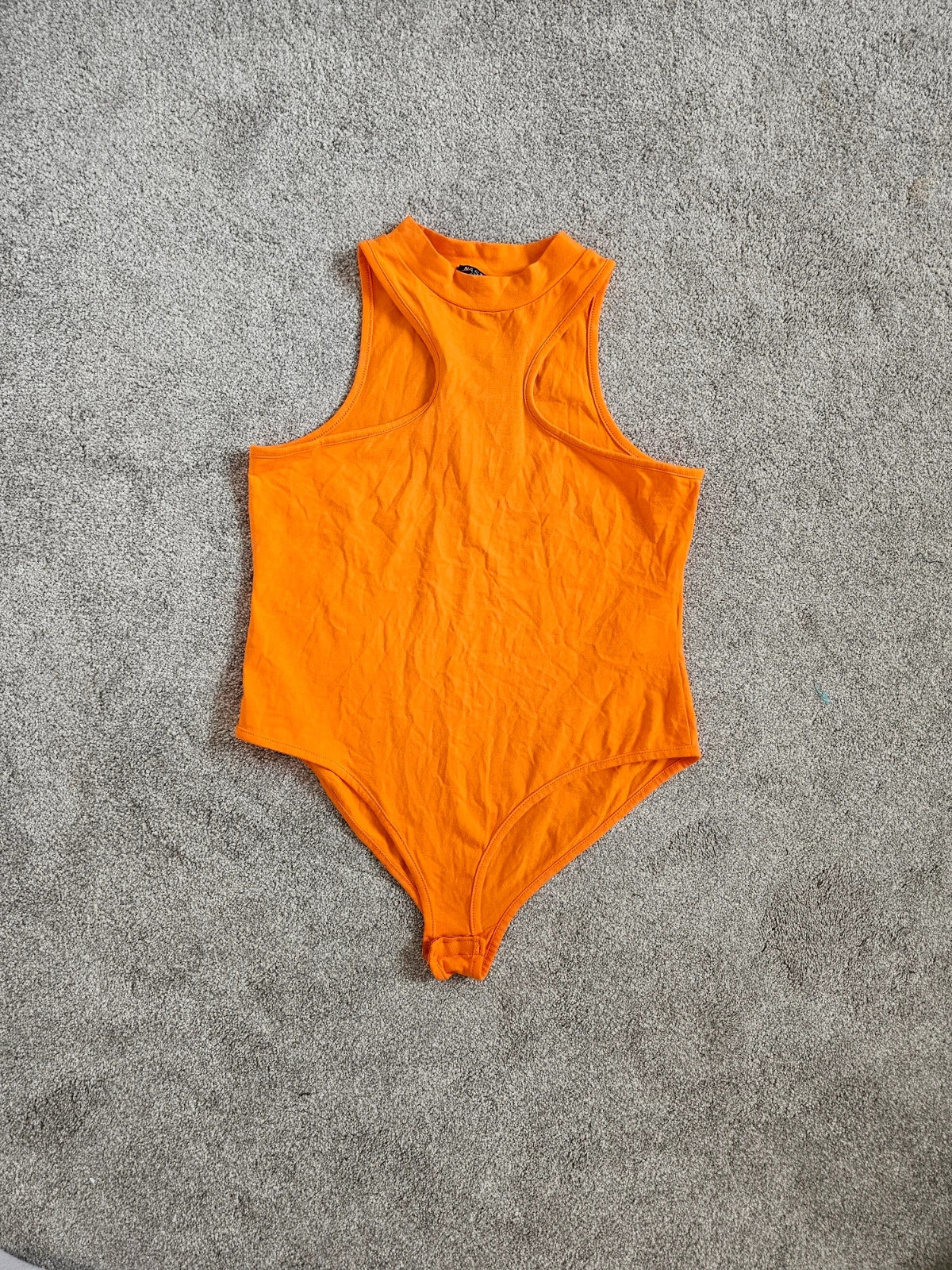 Nasty gal racer neckline jersey high leg bodysuit women cotton sleeveless casual orange M/10