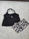 Pretty Secret 2pcs pyjamas set viscose sleeveless lace top long bottom mono white/black 7XL/24-26