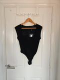 PLF square neck cap sleeve bodysuit women viscose plain party night out black XL/14