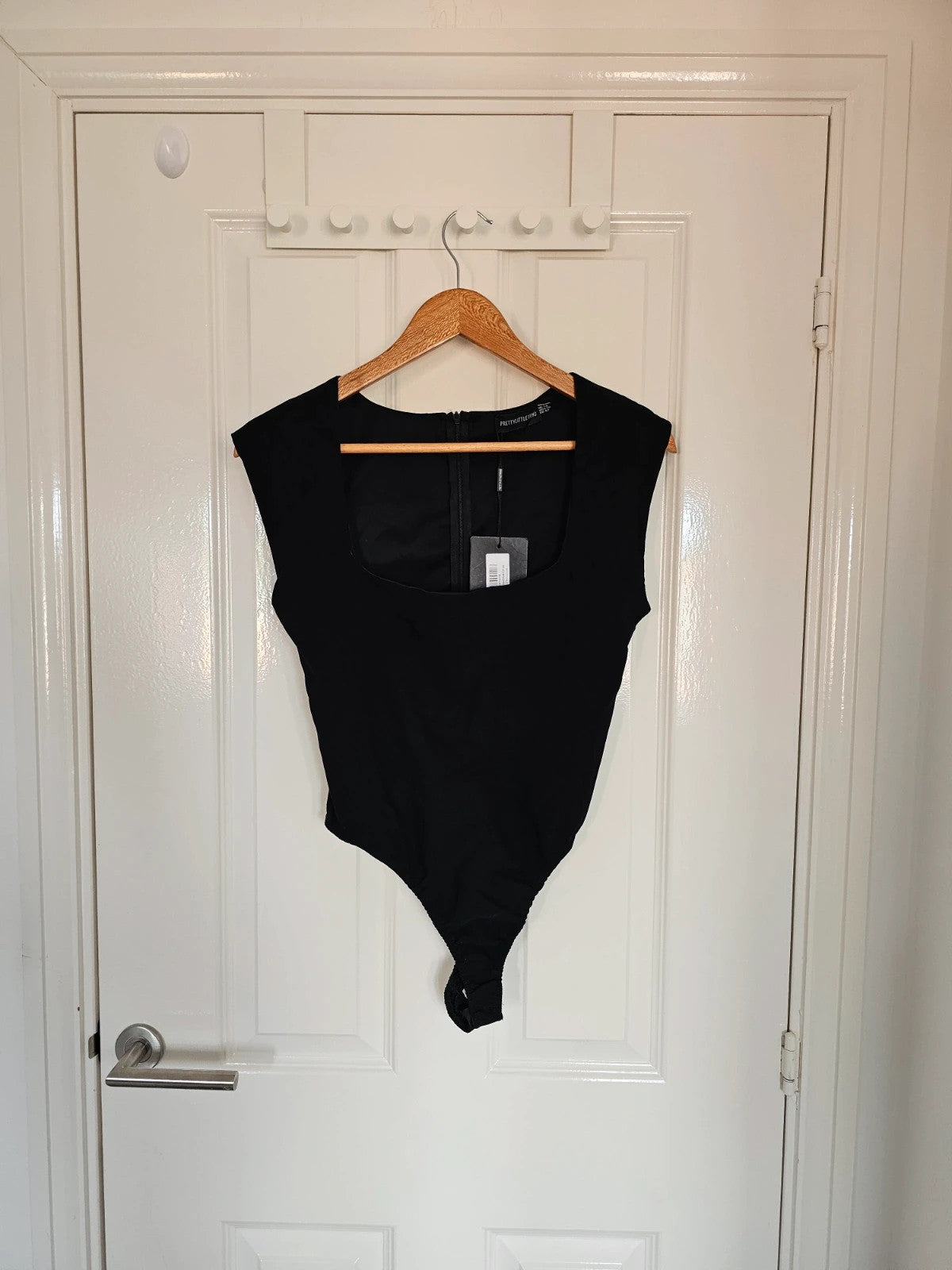 PLF square neck cap sleeve bodysuit women viscose plain party night out black XL/14
