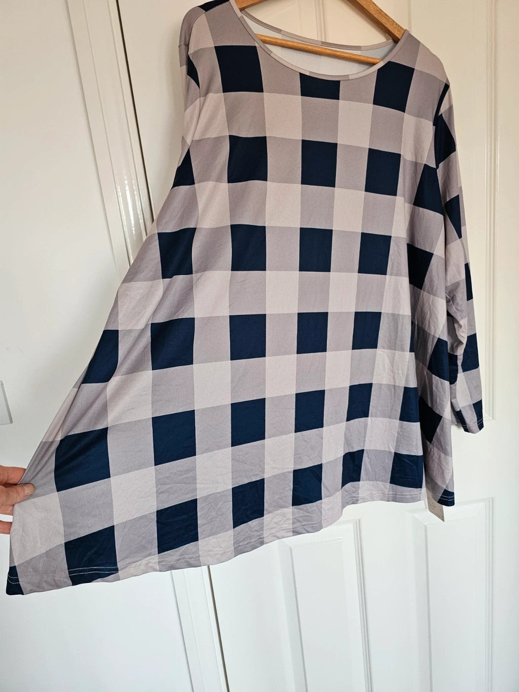 Emery Rose women grey/navy plaid long sleeve tunic loose fit mini dress casual plus size 4XL/20