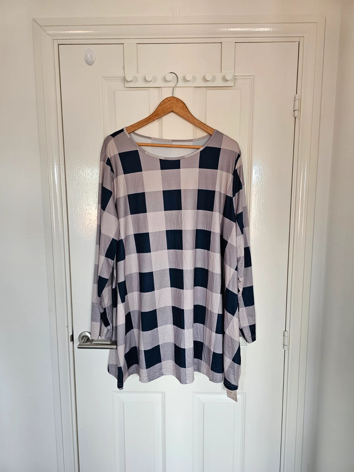 Emery Rose women grey/navy plaid long sleeve tunic loose fit mini dress casual plus size 4XL/20