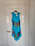 Women's tie dye viscose midi dress sleeveless umbrella dress beach boho summer blue/multi M/L
